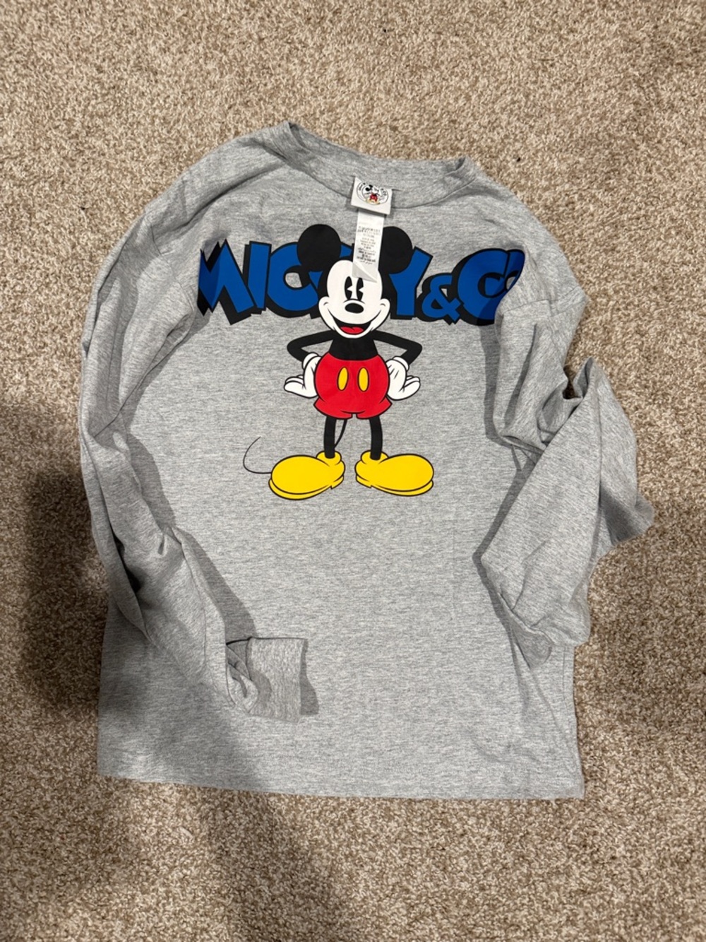 Disney Gray Long-Sleeve Mickey & Co Graphic Tee with Blue Logo